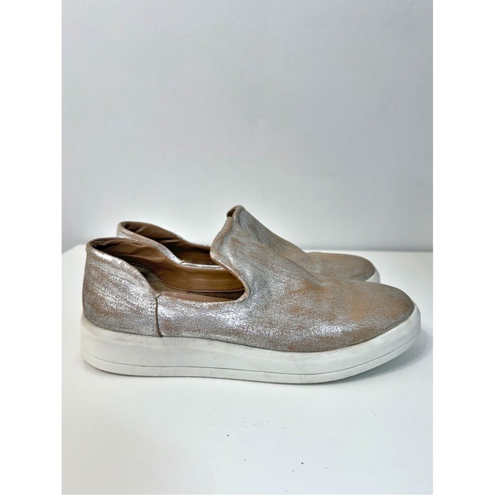 Diba True Youth Full Silver Metallic Leather Slip On Sneaker Loafer Causal Sz 8